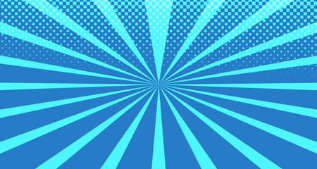 Vintage colorful comic book background. Blue blank bubbles of different shapes. Rays, radial, halftone, dotted effects. For sale banner for your designe 1960s. with copy space eps10