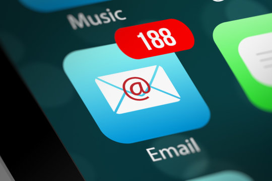 E-mail App Icon with Notifications on Smart Phone Device