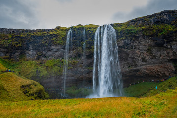 Wonderful landscape from Seljalandsfoss Waterfall in Iceland. September 2019
