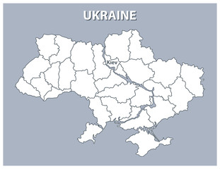 Obraz premium Map of Ukraine, detailed outline of the country on a gray background.