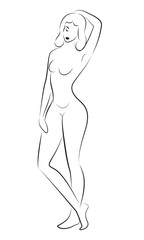 Black contour of Standing beautiful woman in the shower