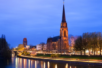 Fototapeta premium Dreikoenigs church and River Main, Frankfurt, Hesse, Germany