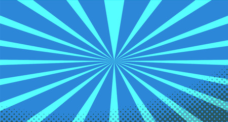 Vintage colorful comic book background. Blue blank bubbles of different shapes. Rays, radial, halftone, dotted effects. For sale banner for your designe 1960s. with copy space eps10