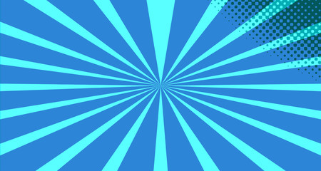 Vintage colorful comic book background. Blue blank bubbles of different shapes. Rays, radial, halftone, dotted effects. For sale banner for your designe 1960s. with copy space eps10