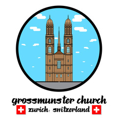 Circle Icon Grossmunster church in zurich Switzerland. icon