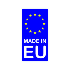 Made in EU ( European Union ) vertical label with Europe flag stars. 