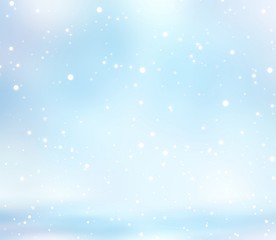 Snowfall and snowdrifts empty background. Winter blue defocused illustration. Blurred texture. Abstract pattern.