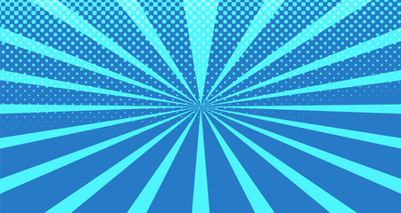 Vintage colorful comic book background. Blue blank bubbles of different shapes. Rays, radial, halftone, dotted effects. For sale banner for your designe 1960s. with copy space eps10