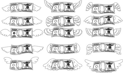 Feathered Deformed 100 dollors note outline set
