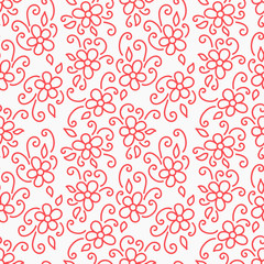 Hand drawn flowers, folk patterns, floral background. Vector seamless pattern, monochrome