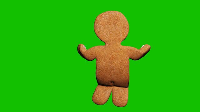 The gingerbread man is dancing a Christmas dance. The concept of the celebration. Looped animation in front of green screen.