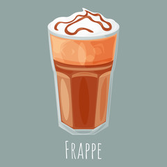 Frappe coffee cartoon style vector illustration, isolated realistic colorful coffee icon.