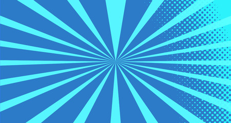 Vintage colorful comic book background. Blue blank bubbles of different shapes. Rays, radial, halftone, dotted effects. For sale banner for your designe 1960s. With copy space eps10