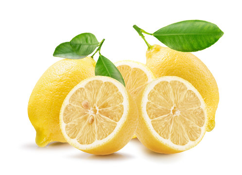 lemons with leaves isolated on a white background