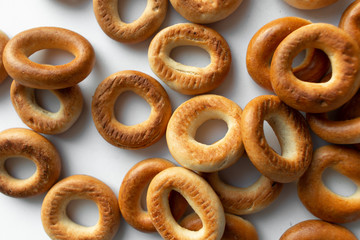 Pile of crispy cracknels isolated on white background