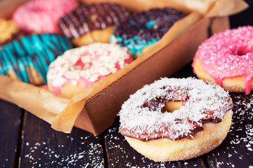 Fresh homemade donuts with various toppings