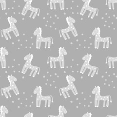 Cute hand drawn Ponies. Vector seamless background with animals, pastel colors .