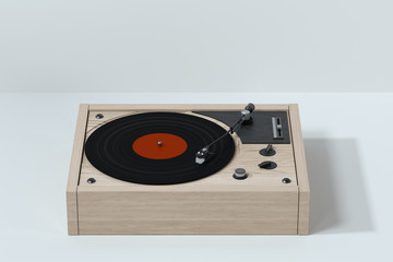 Fototapeta premium Phonograph with white background, plays music, 3d rendering.
