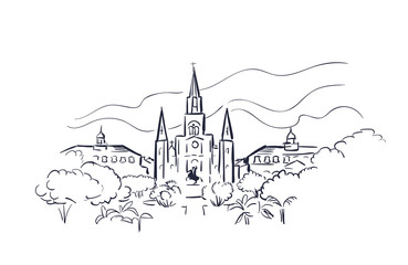 New Orleans Louisiana usa America vector sketch city illustration line art