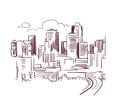 sketchy city skyline drawing clip art preview