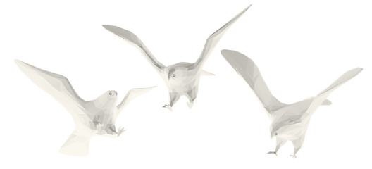 Light Eagle. Set of Isolated White Eagles on White Background. Low Poly Vector 3D Rendering