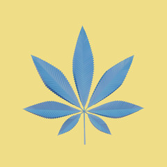 Blue Cannabis Leaf on Yellow Background. Low Poly Vector 3D Rendering