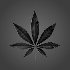 Cannabis Leaf in Black and White. Dark Low Poly Vector Greyscale Silhouette 3D Rendering
