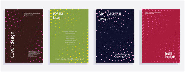 Minimalistic cover design templates. Set of layouts for covers of books, albums, notebooks, reports, magazines. Line halftone gradient effect, flat modern abstract design. Geometric mock-up texture.