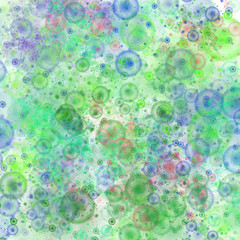 Different size colored bokeh on a white background.