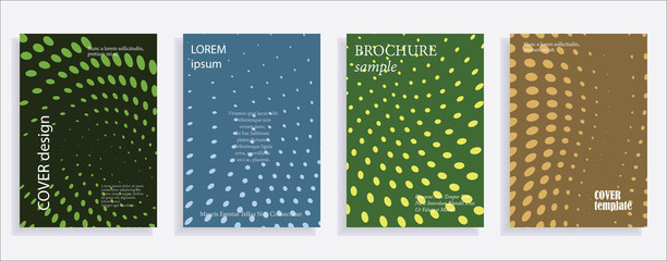 Minimalistic cover design templates. Set of layouts for covers of books, albums, notebooks, reports, magazines. Line halftone gradient effect, flat modern abstract design. Geometric mock-up texture.