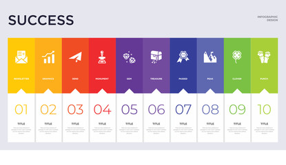 10 success concept set included punch, clover, peak, passed, treasure, gem, monument, send, graphics icons