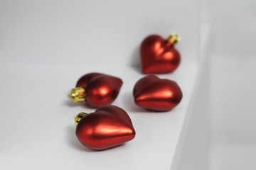 red Christmas balls on white background