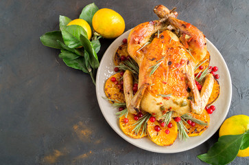 Baked chicken in the oven. festive dish.