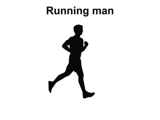 Fototapeta na wymiar A man runs on a white background. Isolated silhouette of a running man. Runs from left to right.