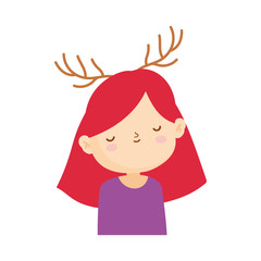 merry christmas cute little girl with deer horns