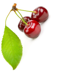 Fototapeta na wymiar Sweet ripe cherry isolated on white background. Free space for text.