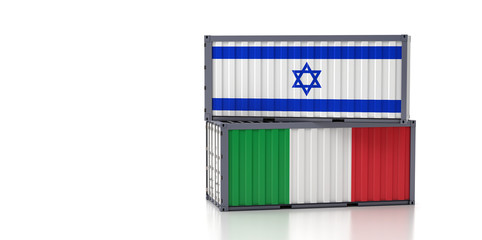 Two freight container with Israel and Italy national flag. 3d rendering 