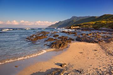 Subtropical beach on Yakushima Island, Japan in early morning sunlight