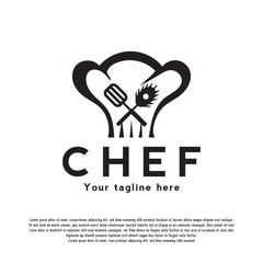 Chef logo with a fancy chef hat concept. luxury black, can be used for restaurant icons or signs. vector illustration elements