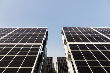 Solar panel in sunny day, alternative electricity source.