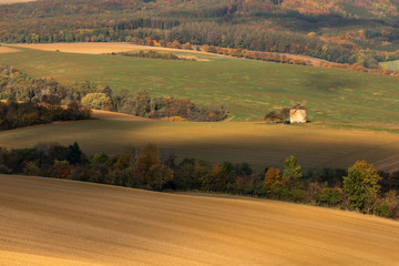 Fototapeta premium Moravian fields in autumn time. Rolling fileds in Czech Republic near Brno.
