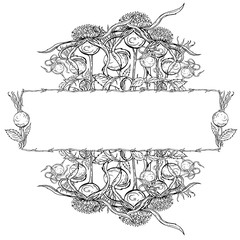 Graphic vector plant sets with wild rose flowers and flower buds