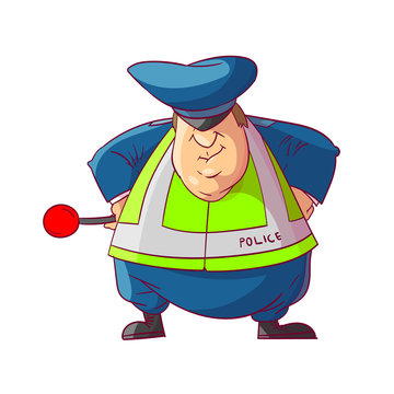 Colorful cartoon fat trafarrest, art, authority, badge, bribe, cartoon, character, cop, corrupt, corupt, costume, crime, drawing, driveway, fat, flat, graphic, guard, hand, hat, holdfic police officer