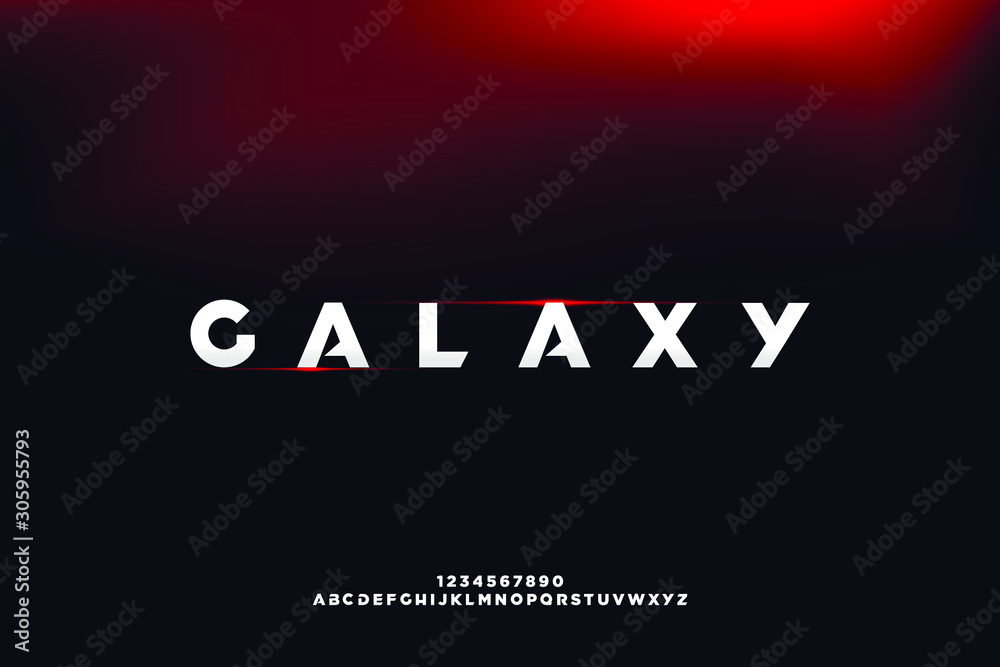 Wall mural abstract technology science alphabet sans serif font. digital space typography vector illustration d