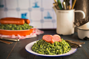 Dutch food: kale with smoked sausage or 'Boerenkool met worst' - 305956512