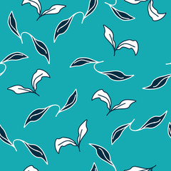 Black and white leaves on blue background vector