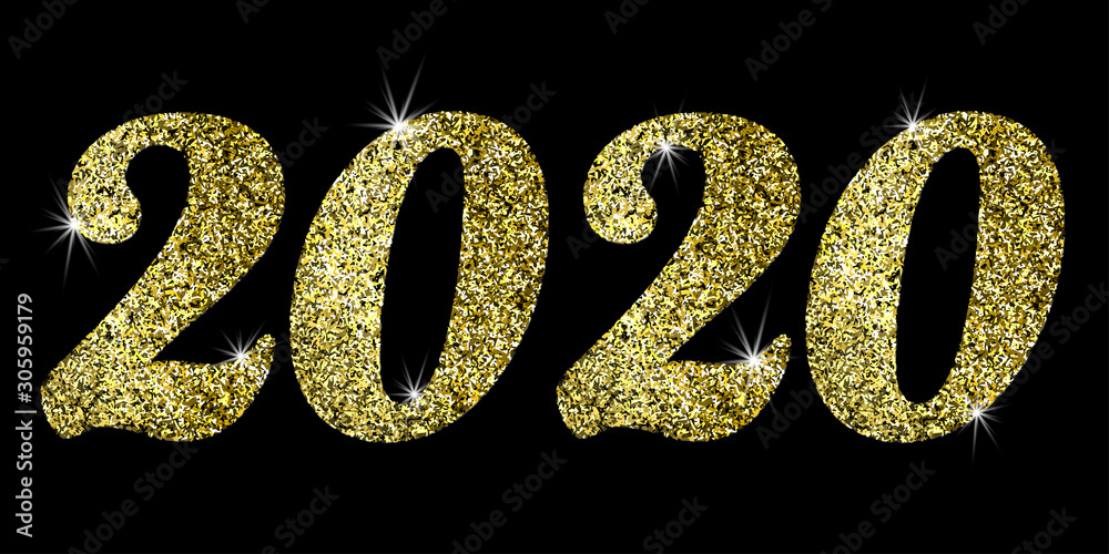 Poster 2020, great design for any purposes. new year backdrop. vector christmas illustration. gold glitter 