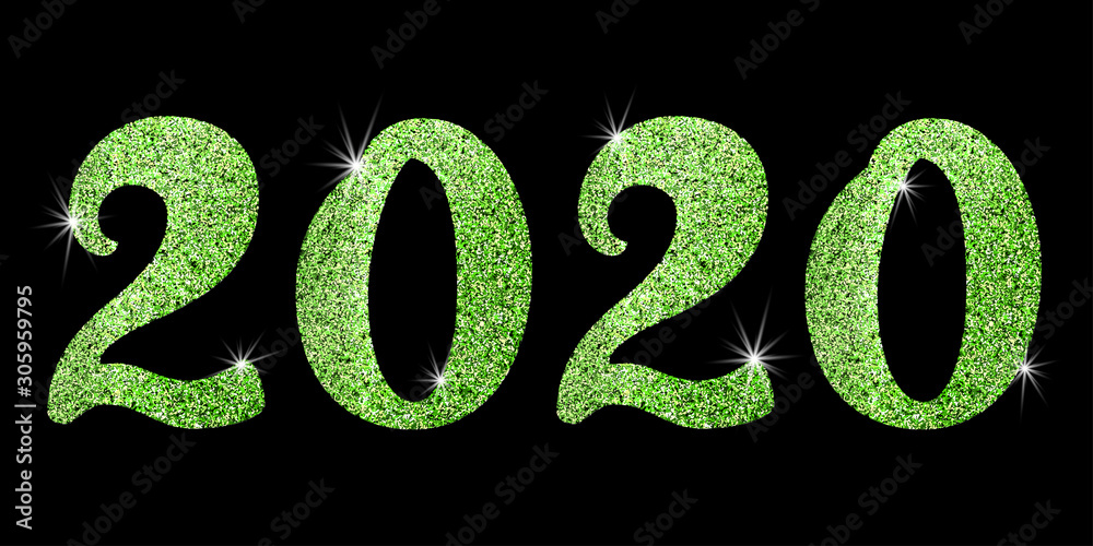 Poster 2020, great design for any purposes. new year backdrop. vector christmas illustration. green glitter