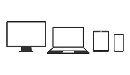 Computer, laptop, tablet and smartphone set. Vector illustration icon