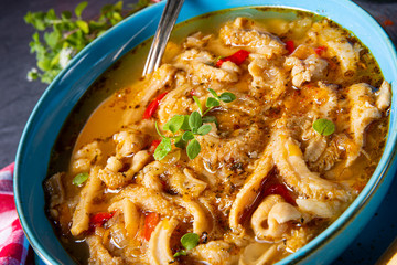 flaczki - fresh and spicy tripe soup with herbs
